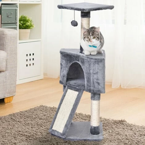 PawHut 3-Level Cat Tree w/ Sisal Scratching Posts Perch Condo and Ladder, Grey PawHut 3-Level Cat Tree W/ Sisal Scratching Posts Perch Condo And Ladder, Grey -PawHut Shop 17274499 3