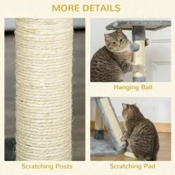 PawHut 3-Level Cat Tree W/ Sisal Scratching Posts Perch Condo And Ladder, Grey 4 PawHut 3-Level Cat Tree W/ Sisal Scratching Posts Perch Condo And Ladder, Grey -PawHut Shop 17274499 5