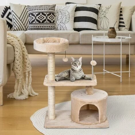 PawHut 81cm Cat Tree Kitten Large Cats Tower Activity Centre Scratch Post Beige PawHut 81cm Cat Tree Kitten Large Cats Tower Activity Centre Scratch Post Beige -PawHut Shop 17274516 3