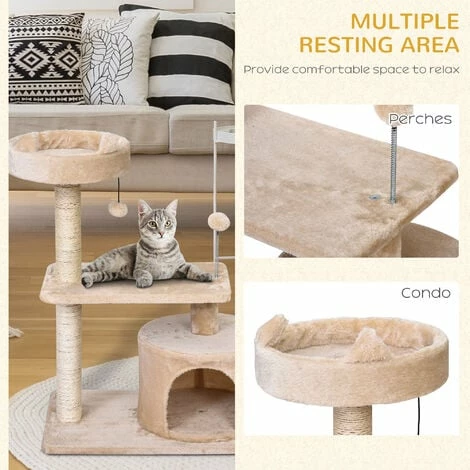 PawHut 81cm Cat Tree Kitten Large Cats Tower Activity Centre Scratch Post Beige PawHut 81cm Cat Tree Kitten Large Cats Tower Activity Centre Scratch Post Beige -PawHut Shop 17274516 5