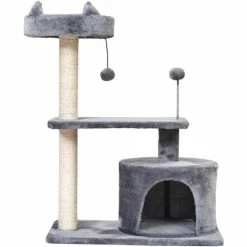 PawHut 81cm Cat Tree Kitten Large Cats Tower Activity Centre Scratch Post Grey