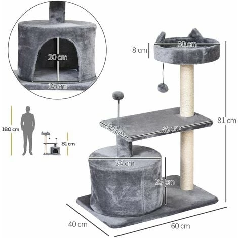 PawHut 81cm Cat Tree Kitten Large Cats Tower Activity Centre Scratch Post Grey PawHut 81cm Cat Tree Kitten Large Cats Tower Activity Centre Scratch Post Grey -PawHut Shop 17274531 2