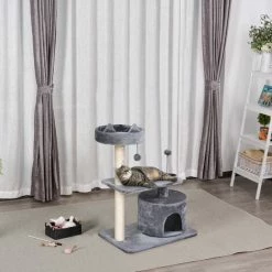 PawHut 81cm Cat Tree Kitten Large Cats Tower Activity Centre Scratch Post Grey 2 PawHut 81cm Cat Tree Kitten Large Cats Tower Activity Centre Scratch Post Grey -PawHut Shop 17274531 3