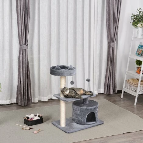 PawHut 81cm Cat Tree Kitten Large Cats Tower Activity Centre Scratch Post Grey PawHut 81cm Cat Tree Kitten Large Cats Tower Activity Centre Scratch Post Grey -PawHut Shop 17274531 3