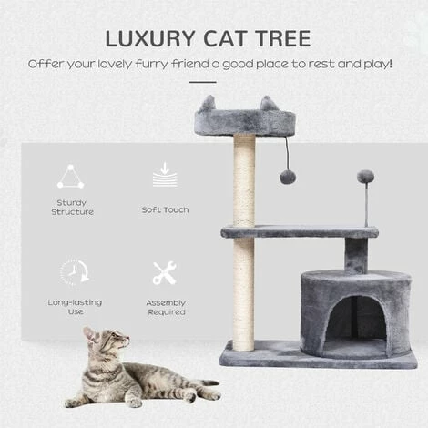 PawHut 81cm Cat Tree Kitten Large Cats Tower Activity Centre Scratch Post Grey PawHut 81cm Cat Tree Kitten Large Cats Tower Activity Centre Scratch Post Grey -PawHut Shop 17274531 4