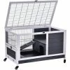 PawHut Wood Indoor Rabbit Hutch Elevated 2-Floor Guineas Pigs Cage W/ Wheels