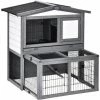 PawHut Wooden Rabbit Hutch Guinea Pig Hutches W/ Run Open Roof Small Animal Cage