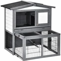 PawHut Wooden Rabbit Hutch Guinea Pig Hutches W/ Run Open Roof Small Animal Cage