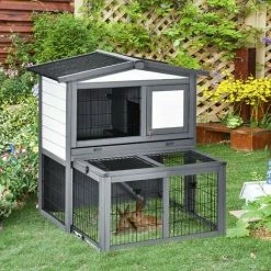 PawHut Wooden Rabbit Hutch Guinea Pig Hutches W/ Run Open Roof Small Animal Cage -PawHut Shop 17274580 3