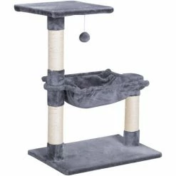 PawHut Cat Activity Tree Kitten Play Tower Palace Two-Tier Scratching Grey