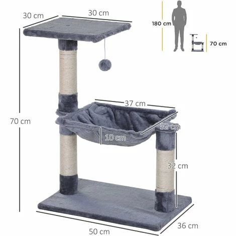 PawHut Cat Activity Tree Kitten Play Tower Palace Two-Tier Scratching Grey PawHut Cat Activity Tree Kitten Play Tower Palace Two-Tier Scratching Grey -PawHut Shop 17461661 2