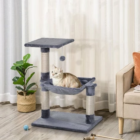 PawHut Cat Activity Tree Kitten Play Tower Palace Two-Tier Scratching Grey PawHut Cat Activity Tree Kitten Play Tower Palace Two-Tier Scratching Grey -PawHut Shop 17461661 3