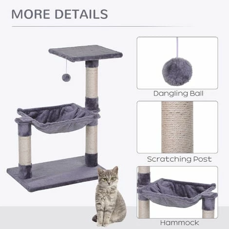 PawHut Cat Activity Tree Kitten Play Tower Palace Two-Tier Scratching Grey PawHut Cat Activity Tree Kitten Play Tower Palace Two-Tier Scratching Grey -PawHut Shop 17461661 5
