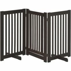 PawHut 155cm Expandable 3-Panel Freestanding Dog Pet Gate W/ Latched Door Brown