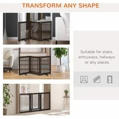 PawHut 155cm Expandable 3-Panel Freestanding Dog Pet Gate W/ Latched Door Brown -PawHut Shop 19537447 4