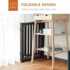 PawHut 155cm Expandable 3-Panel Freestanding Dog Pet Gate W/ Latched Door Brown -PawHut Shop 19537447 5