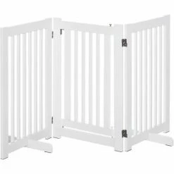 PawHut 155cm Expandable 3-Panel Freestanding Dog Pet Gate W/ Latched Door White