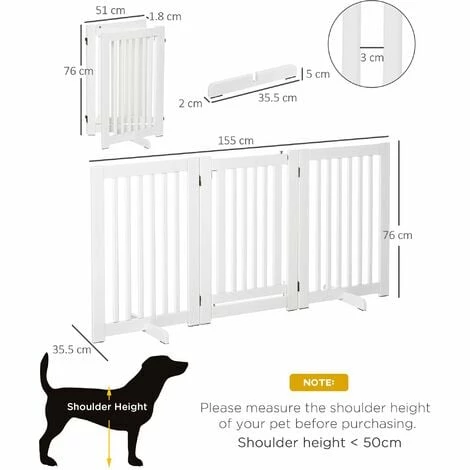 PawHut 155cm Expandable 3-Panel Freestanding Dog Pet Gate w/ Latched Door White PawHut 155cm Expandable 3-Panel Freestanding Dog Pet Gate W/ Latched Door White -PawHut Shop 19537458 2
