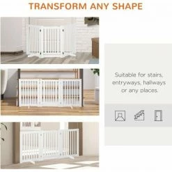 PawHut 155cm Expandable 3-Panel Freestanding Dog Pet Gate W/ Latched Door White 3 PawHut 155cm Expandable 3-Panel Freestanding Dog Pet Gate W/ Latched Door White -PawHut Shop 19537458 4