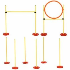 PawHut Portable Pet Agility Training Obstacle Set For Dogs W/ Adjustable High Jumping Pole, Jumping Ring, Turnstile Poles