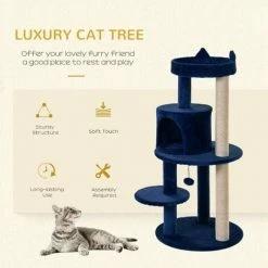 PawHut 3-Tier Deluxe Cat Activity Tree Scratching Posts Perch House Kitten Blue -PawHut Shop 19670341 4