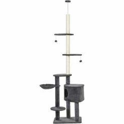 PawHut 5-Tier Grey Sisal Multi-Level Cat Tree Tower With Scratching Posts