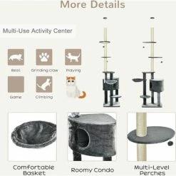 PawHut 5-Tier Grey Sisal Multi-Level Cat Tree Tower With Scratching Posts -PawHut Shop 19670343 4