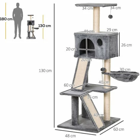 PawHut Cat Activity Tree with Condo Sisal-Covered Scratching Posts for Climbing PawHut Cat Activity Tree With Condo Sisal-Covered Scratching Posts For Climbing -PawHut Shop 19670344 2
