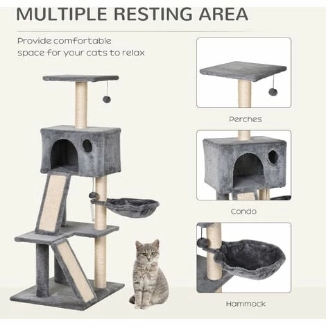 PawHut Cat Activity Tree with Condo Sisal-Covered Scratching Posts for Climbing PawHut Cat Activity Tree With Condo Sisal-Covered Scratching Posts For Climbing -PawHut Shop 19670344 4