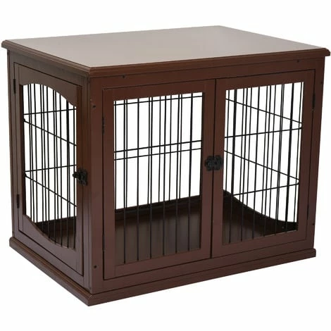 PawHut Wooden Dog Crate Puppy Cage End Table Design for Small Dog Brown PawHut Wooden Dog Crate Puppy Cage End Table Design For Small Dog Brown -PawHut Shop 20290927 1