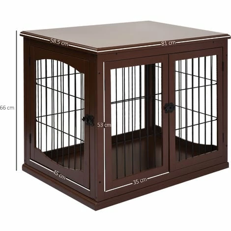 PawHut Wooden Dog Crate Puppy Cage End Table Design for Small Dog Brown PawHut Wooden Dog Crate Puppy Cage End Table Design For Small Dog Brown -PawHut Shop 20290927 2