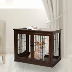PawHut Wooden Dog Crate Puppy Cage End Table Design For Small Dog Brown 2 PawHut Wooden Dog Crate Puppy Cage End Table Design For Small Dog Brown -PawHut Shop 20290927 3