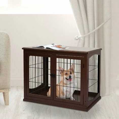 PawHut Wooden Dog Crate Puppy Cage End Table Design for Small Dog Brown PawHut Wooden Dog Crate Puppy Cage End Table Design For Small Dog Brown -PawHut Shop 20290927 3