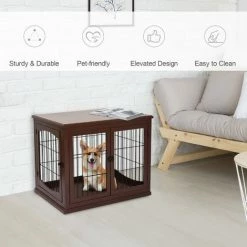 PawHut Wooden Dog Crate Puppy Cage End Table Design For Small Dog Brown 3 PawHut Wooden Dog Crate Puppy Cage End Table Design For Small Dog Brown -PawHut Shop 20290927 4