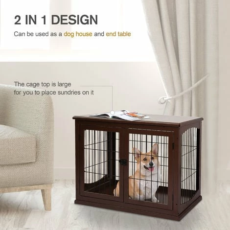 PawHut Wooden Dog Crate Puppy Cage End Table Design for Small Dog Brown PawHut Wooden Dog Crate Puppy Cage End Table Design For Small Dog Brown -PawHut Shop 20290927 5
