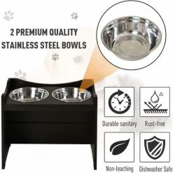 PawHut Elevated Duo Pet Feeder W/ 2 Steel Bowls MDF Frame Adjustable Shelf Brown -PawHut Shop 20290995 4