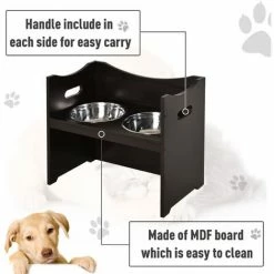 PawHut Elevated Duo Pet Feeder W/ 2 Steel Bowls MDF Frame Adjustable Shelf Brown -PawHut Shop 20290995 5
