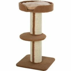 PawHut 2-Tier Cat Kitten Resting Tree W/ Top Basket Cushion Sisal Post Brown