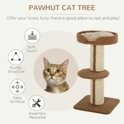 PawHut 2-Tier Cat Kitten Resting Tree W/ Top Basket Cushion Sisal Post Brown -PawHut Shop 20291044 4