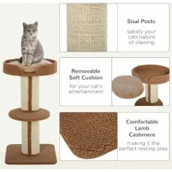 PawHut 2-Tier Cat Kitten Resting Tree W/ Top Basket Cushion Sisal Post Brown -PawHut Shop 20291044 5