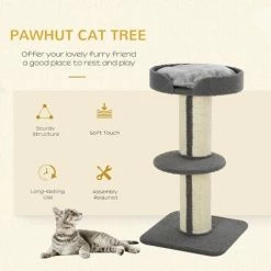 PawHut 2-Tier Cat Kitten Resting Tree W/ Top Basket Cushion Sisal Post Grey 3 PawHut 2-Tier Cat Kitten Resting Tree W/ Top Basket Cushion Sisal Post Grey -PawHut Shop 20291056 4