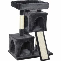 PawHut Cat Rest & Play Activity Tree W/ 2 House Perch Scratching Post Black