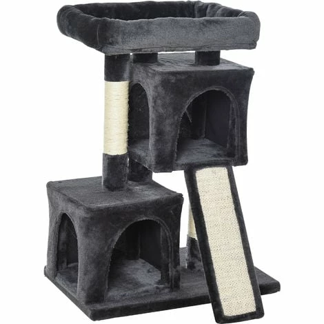 PawHut Cat Rest & Play Activity Tree w/ 2 House Perch Scratching Post Black PawHut Cat Rest & Play Activity Tree W/ 2 House Perch Scratching Post Black -PawHut Shop 20488419 1