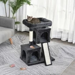 PawHut Cat Rest & Play Activity Tree W/ 2 House Perch Scratching Post Black 2 PawHut Cat Rest & Play Activity Tree W/ 2 House Perch Scratching Post Black -PawHut Shop 20488419 3