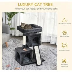 PawHut Cat Rest & Play Activity Tree W/ 2 House Perch Scratching Post Black 3 PawHut Cat Rest & Play Activity Tree W/ 2 House Perch Scratching Post Black -PawHut Shop 20488419 4