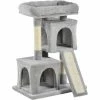 PawHut Cat Rest & Play Activity Tree W/ 2 House Perch Scratching Post Grey