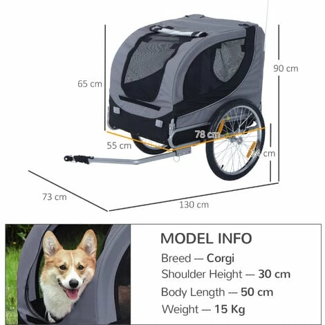PawHut Pet Bicycle Trailer Steel Dog Bike Carrier Water Resistant Travel Grey PawHut Pet Bicycle Trailer Steel Dog Bike Carrier Water Resistant Travel Grey -PawHut Shop 20988786 2
