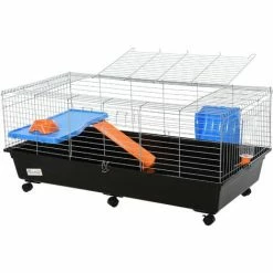 PawHut 119cm Small Animal Cage For Rabbit Ferret Guinea Pig W/ Food Dish Black