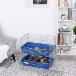 PawHut 2-Tier Small Animal Cage For Rabbit Ferret Chinchilla W/ Ramp Food Dish -PawHut Shop 21191904 3