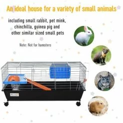 PawHut 89cm Small Animal Cage For Rabbit Ferret Guinea Pig W/ Food Dish Black -PawHut Shop 21279760 4